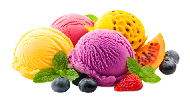 tropical fruit ice cream isolated on white background 