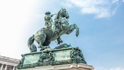 Equestrian statue of Prince Eugene of Savoy timelapse hyperlapse in front of Hofburg palace,...