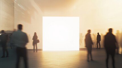 Obraz premium Silhouetted figures stand before a radiant, rectangular opening, symbolizing opportunity, hope, and the unknown. The image evokes a sense of mystery and anticipation. 