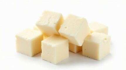 Feta Cheese Cubes Bundle Isolated on White Background Fresh Dairy Product