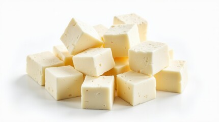 Feta Cheese Cubes Bundle Isolated on White Background Fresh Dairy Product