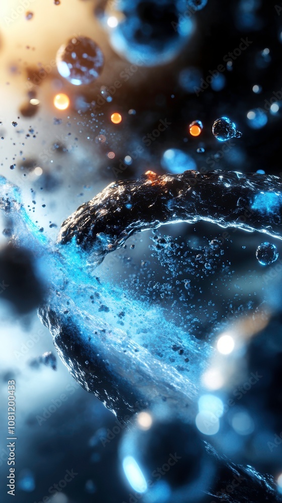 Poster mesmerizing close up of water droplets and splashes, showcasing dynamic movement and fluidity. inter
