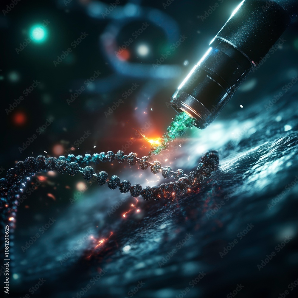 Poster visual representation of dna strands being manipulated with laser, showcasing intricate details and 