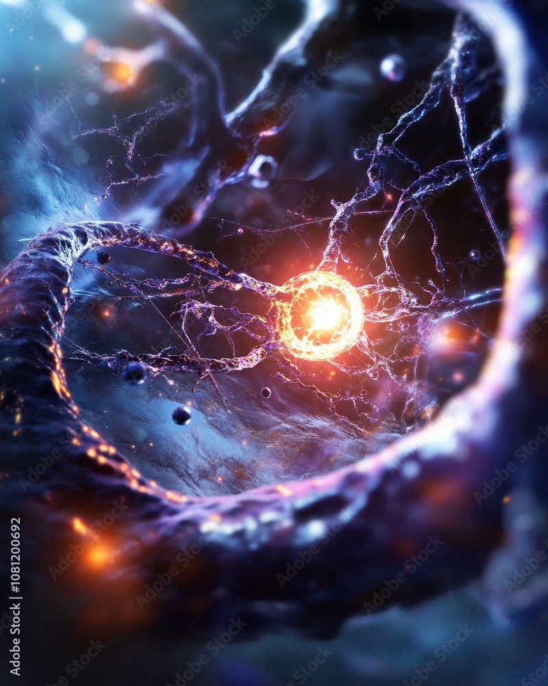 Aufkleber abstract concept of drug targeting showing neural connections and glowing particles. this illustrate