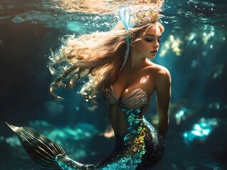 A beautiful mermaid underwater