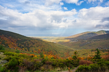 Panoramic mountain landscape from the top of Somosierra in Madrid.