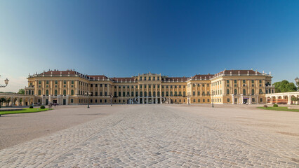 Beautiful view of famous Schonbrunn Palace timelapse hyperlapse with Great Parterre garden in...