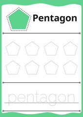 trace the pentagon shape around the contour. learning for children, drawing tasks,woorksheet activity,printable template