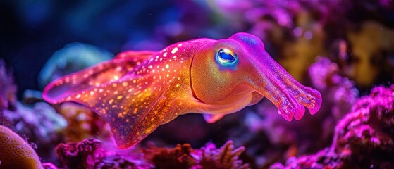 Obraz premium A red cuttlefish swimming in the ocean.