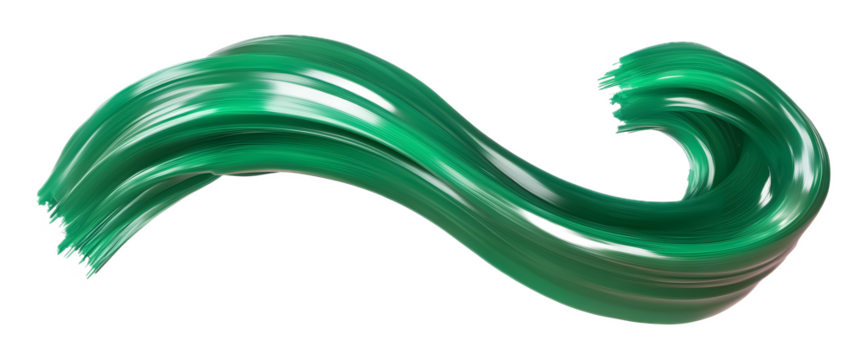 Twisted 3D rendering shape green brush paint isolated on a transparent background