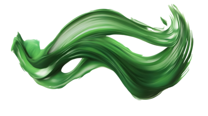 Twisted 3D rendering shape green brush paint isolated on a transparent background