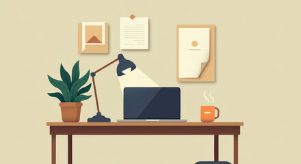 Minimalist workspace with laptop and desk lamp for creative inspiration