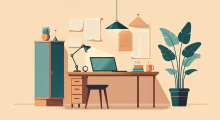 Cozy home office workspace with modern minimalist design elements