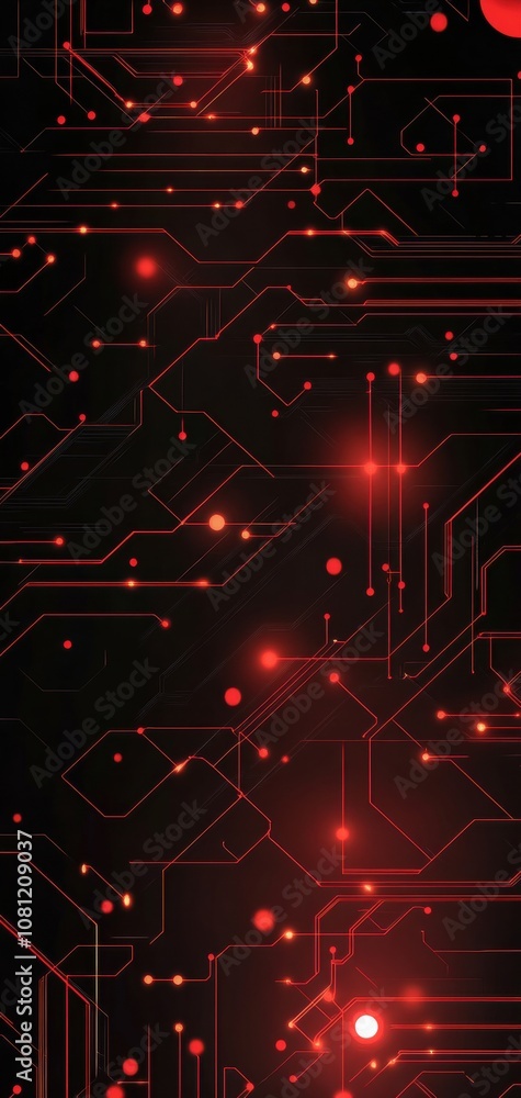 Poster vibrant red and black cybernetic backdrop with intricate circuit patterns. generative ai