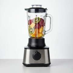 Fresh fruit smoothie preparation in modern blender