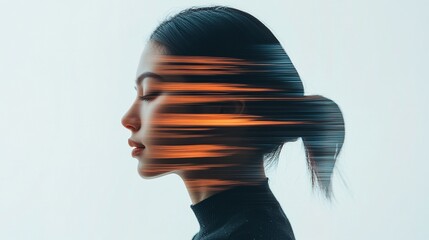 A side view of a woman with sleek hair tied back