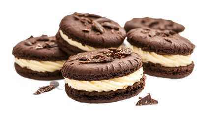 vanilla cream filled in chocolate cookies background 