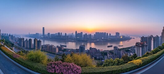 Fototapeta premium Sunrise Panorama of Chongqing Cityscape
