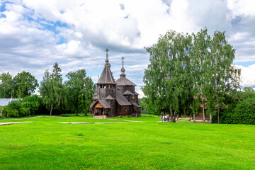 Suzdal, Vladimir region, Russia, Golden Ring - View of the Church of the Transfiguration of the Savior from the village of Kozlyatevo in the ancient Russian city of Suzdal. A summer evening.