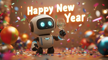 New Year text poster with robot