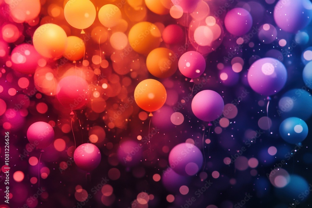 Poster abstract background with colorful balloons and bokeh lights.