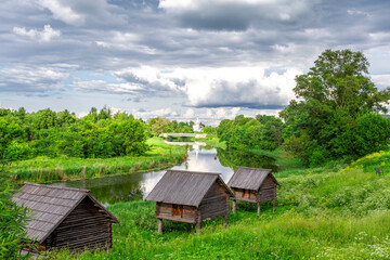 Suzdal, Vladimir region, Russia, Golden Ring - Church of Cosmas and Damian on Yarunova Mountain on a warm summer evening