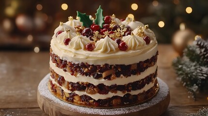 美しく飾られたクリスマスケーキ