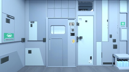 宇宙船内の病室　3DCGレンダリング