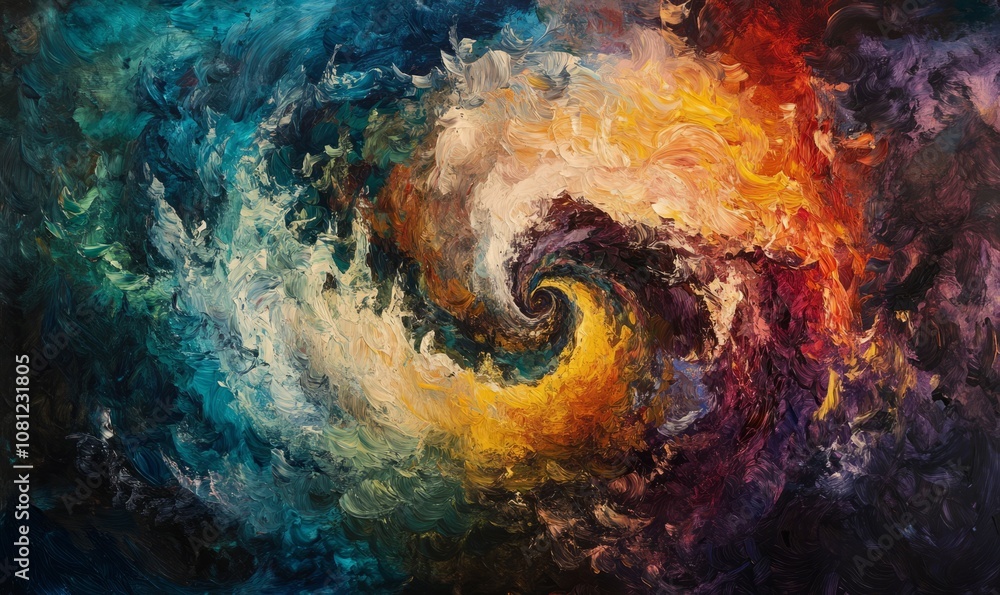 Poster swirling colors blending in abstract painting, captured in high-resolution image that highlights tex