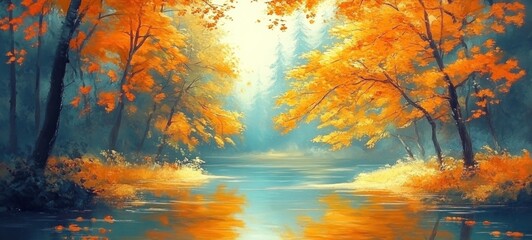 Autumnal River Reflections: A Serene Forest Landscape
