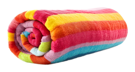 vibrant bright rolled beach towel isolated on transparent background 