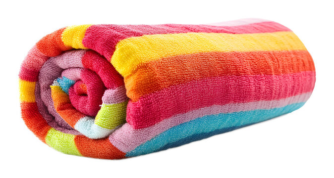 vibrant bright rolled beach towel isolated on transparent background 