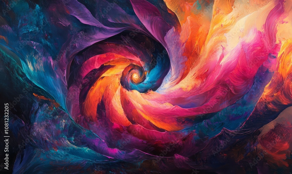 Poster swirling colors blending in abstract painting, captured in high-resolution image that highlights tex