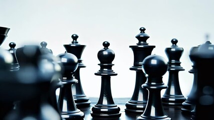 shot black white chess pieces facing game foreground background capturing strategic moment begins - Powered by Adobe