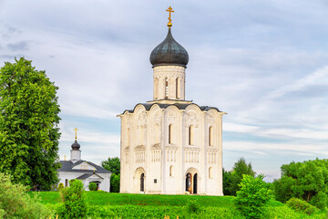 Church of Intercession upon Nerl River 12th century. (Bogolyubovo, Vladimir region, Golden Ring of Russia) A warm summer evening. historical and cultural heritage of Russia.
