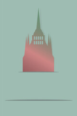 Paper cut medieval Castle or Churh Paper art style. Vector Illustration