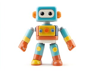 Fototapeta premium Colorful Toy Robot Isolated on White Background - Fun and Educational Play for Kids, Bright Design, STEM Learning, Creative Gift Idea for Children