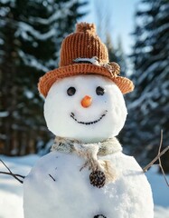 Fototapeta premium A Closed-Up Shot of A Happy Snowman. Copy space