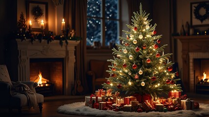 Cozy Christmas Tree with Gifts and Warm Atmosphere