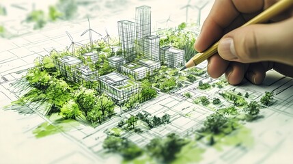 Businessman planning on environmental protection initiative for clean and sustainable future ecology, ESG environmental social governance display on paper chart on eco-friendly company