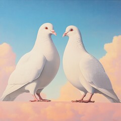Fototapeta premium two white doves on the sky