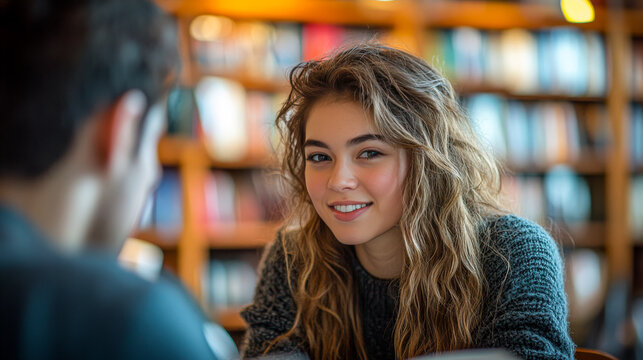 Friends Having Lively Book Club Discussion in Cozy Cafe