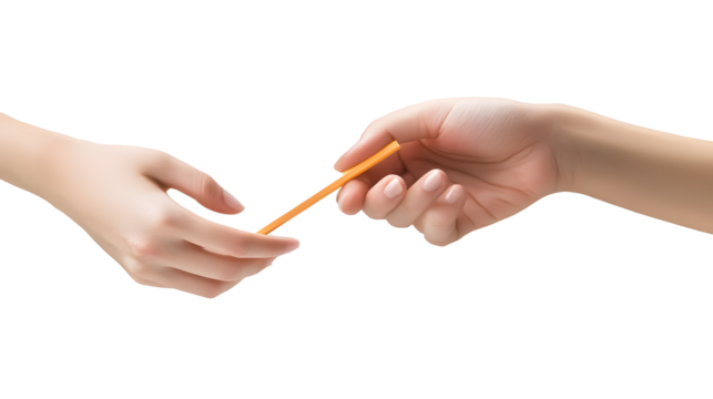 Volunteer handing out pencil isolated on a transparent background