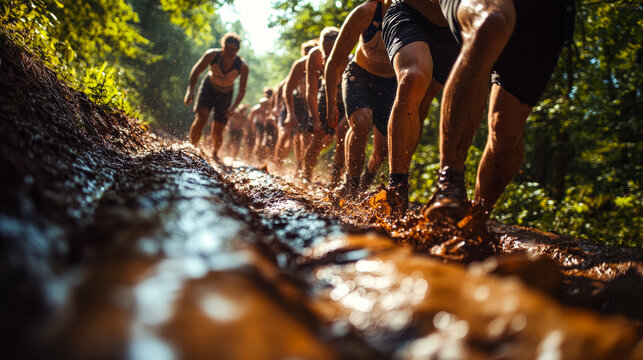 Friends Enjoying Obstacle Course, Teamwork and Adventure