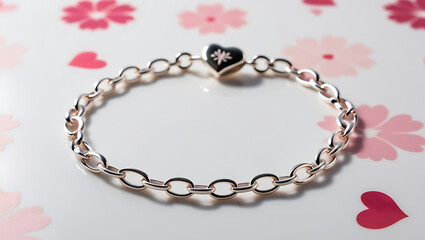 Obraz premium Silver chain bracelet with a heart charm featuring a star-shaped design.