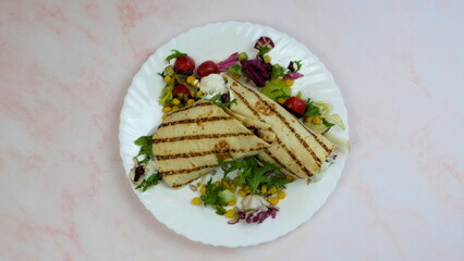 Tortilla wrap with vegetables and garlic sauce