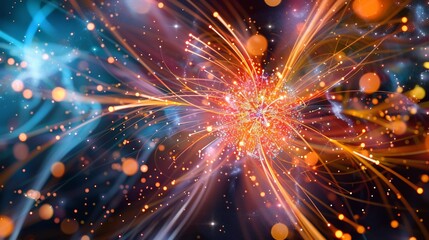 Obraz premium Vibrant visualization of quarks and their interactions within a proton