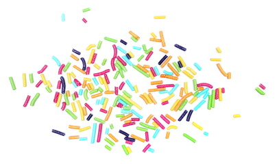 Colorful candy sprinkles isolated on white background, top view	