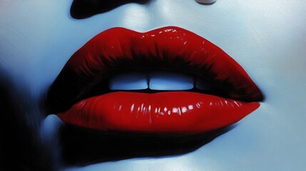 Close-up of bright red painted beautiful female lips, cosmetic makeup background