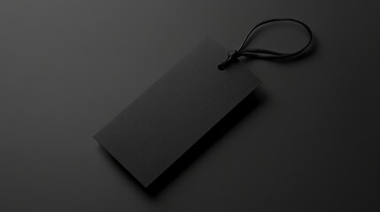 Naklejka premium Blank Black Tag Mockup: Minimalist, stylish, and ready for your branding. This high-resolution mockup features a sleek black tag with a string, perfect for showcasing your designs or promotions. 